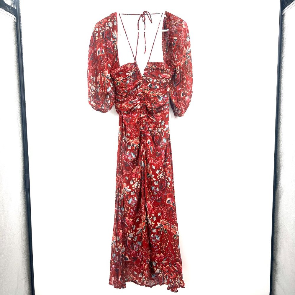 NWT Maria Cher Red Berrie Floral Midi Dress with Detachable Sleeve Size Large - Picture 3 of 11